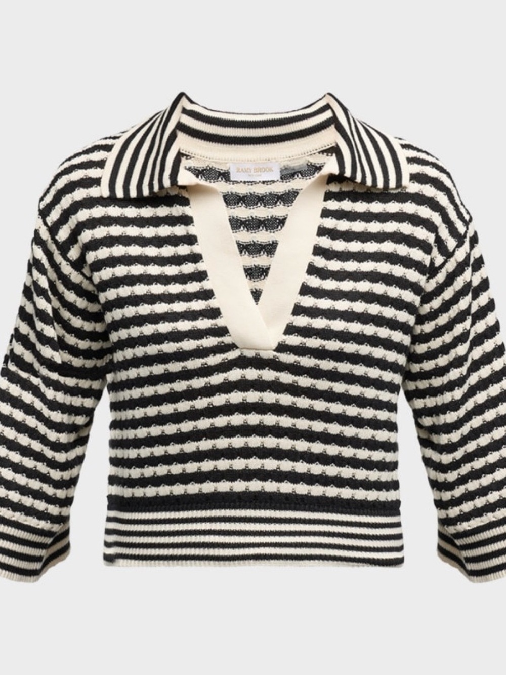 Ramy Brook Black and Cream Striped Knit Top